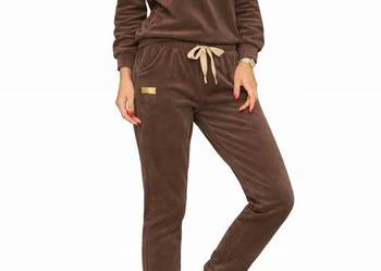 DRES WELUR KOMPLET DRESOWY WELUROWY BLUZA SPODNIE naszywka wstążka brąz