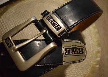 Pasek ,, Jeans'' z metalową klamrą i końcówką , gruby z podszewką skórzaną