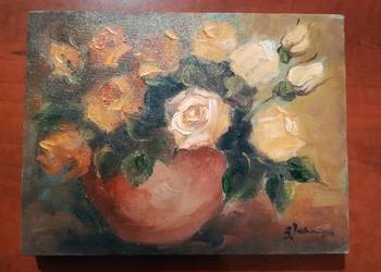 Róże w wazonie. Obraz olejny, 18*24 cm