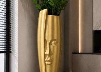 Wysoka złota donica Twarz 90 cm - designerska donica dekoracyjna Premium