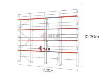 Rusztowanie elewacyjne 122,4 m2 Rusztowanie 12x10,2m Podesty drewniane