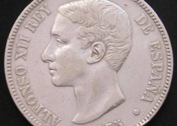 Hiszpania 5 peset 1875 - Alfonso XII - SREBRO