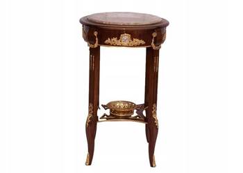 Barokowy Okrągły Stolik Kwietnik Stół - Drewno + Marmur Porcelana Mosiądz