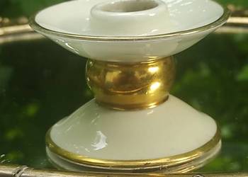 Gerold Porzellan Tettau Bavaria * świecznik * ecru * zloto