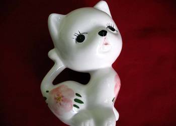 Kot - ręcznie malowany kotek - Figurka - porcelana - 14 x 9 x 7 cm