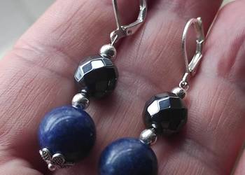 Kolczyki wiszące z kamieniem lapis lazuli ,hematyt