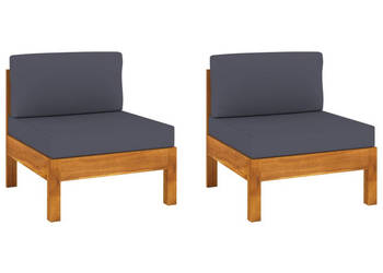 2 sofy środkowe z ciemnoszarymi poduszkami lite drewno akacjowe WM-310639