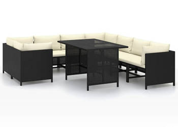 9-cz. zestaw wypoczynkowy do ogrodu poduszki rattan PE czarny WM-3059799
