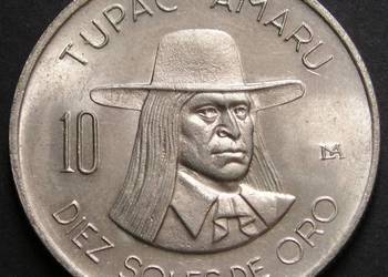 PERU 10 SOLES DE ORO 1972 - TUPAC AMARU - STAN 1/2