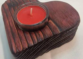 Świecznik drewniany serce wiśniowy na tealight Romy No. 17