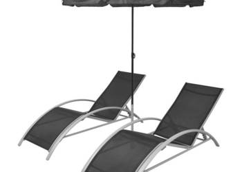 Leżaki z parasolem aluminiowe czarne WM-42161