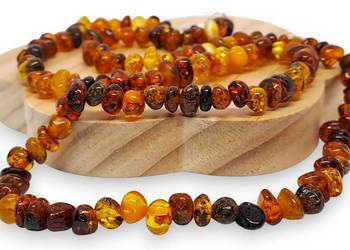 Korale z bursztynu, BURSZTYN bałtycki baroczek koniakowy #1052