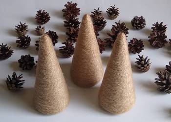 Stożek Styropianowy Baza Choinka Ozdoba Juta Handmade 3 sztuki Zestaw