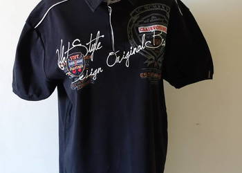 Polo koszulka męska czarna z kolorowymi dodatkami rozmiar 5XL.
