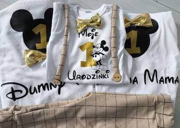 Komplet na roczek chłopca moje 1 urodzinki beżowa kratka
