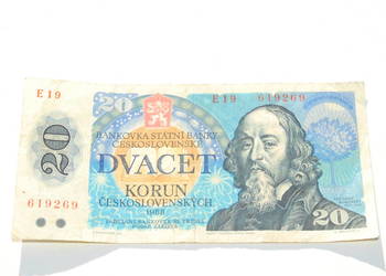 Stary banknot 20 koron Czechosłowacja 1988 antyk