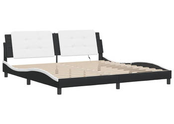 Rama łóżka z LED czarno-biała sztuczna skóra 200x200 cm WM-3214136