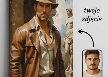 Obraz Portret na płótnie karykatura Indiana Jones ze zdjęcia prezent