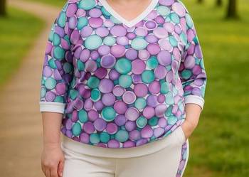 Komplet dres BAWEŁNA-SPODNIE LAMPAS+ BLUZA L-XL BIUST 120cm-fiolet