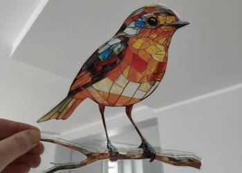Nowy witraż witrażyk dekoracja okienna ptak ptaszek rudzik