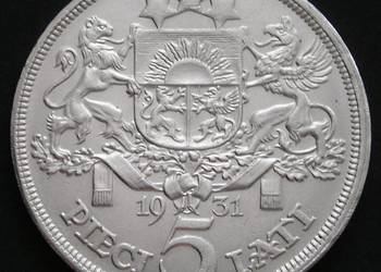 ŁOTWA 5 LATI 1931 - SREBRO - SREBRO