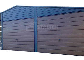 Garaż blaszany 6x6m - wiata 3m - 2x Brama  drewnopodobny ST177