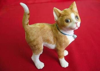 Kot - rudy, mały kotek - ceramika utwardzana - 9 x 7 x 4 cm Stary