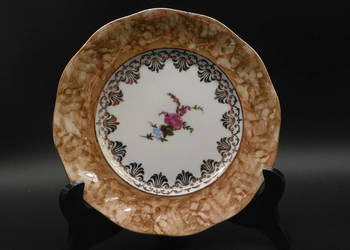 Talerz deserowy Chodzież złocony marmurek róża