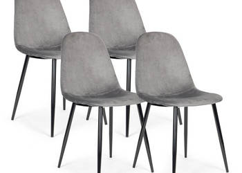 Komplet 4 krzeseł welurowych krzesło do jadalni i salonu szare ModernHome