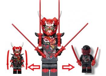 Klocki figurka ludzik MR. E NINJA lub BIKER 4-miecze 2-główki kask