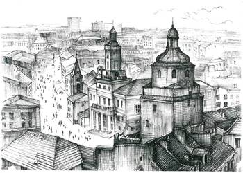 Lublin rysunek piórkiem na papierze.