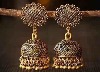 Kolczyki etno folk Azja etniczne złoty kolor jhumki India Nepal Pakistan bo Kolczyki etno folk Azja etniczne złoty kolor jhumki India Nepal Pakistan bo