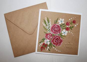 kartka na urodziny HANDMADE urodzinowa brązowa w kwiaty róże