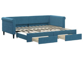 Sofa rozsuwana z szufladami niebieska aksamit 90x200 cm WM-3197818