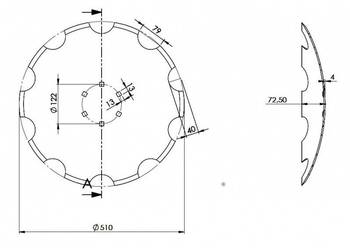 Talerz do agregatu talerzowego, zębaty 510 mm, 6 otworowy, grubość 4 mm D5…