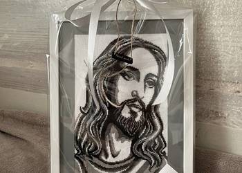 Jezus Chrystus w odcieniach szarości Rękodzieło obraz haft krzyżykowy