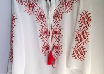 Koszula bluzka etniczna Boho Chic troczki haft wzór aztecki