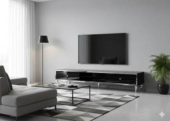 Komoda Glamour 180cm Czarne Szkło Lustrzana Nogi Ludwik Premium