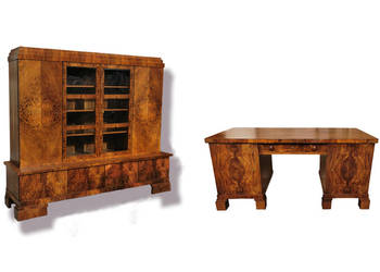 Komplet gabinetowy Art Deco 1930r. Biurko oraz biblioteka.