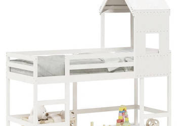 Łóżko na antresoli z drabiną i dachem białe sosna 90x200 cm WM-3282031