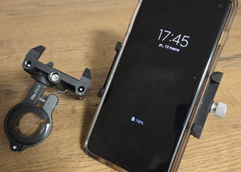 Mocny uchwyt rowerowy na telefon, na kierownicę, aluminiowy, czarny.