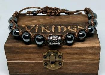 BRANSOLETKA RUNA ODALA WYBÓR STAL 316L KAMIEŃ HEMATYT 10 WYMIAR PUDEŁKO