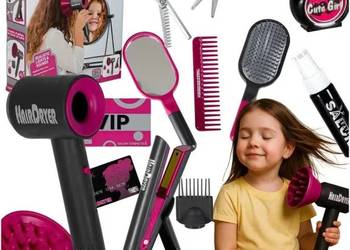 ZESTAW FRYZJERSKI DLA DZIECI – SUSZARKA, PROSTOWNICA, 19 ELEMENTÓW Z EFEKTA