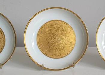 Zestaw 3 talerzyków Fürstenberg seria Numizmatyczna Bundesbank złote monety