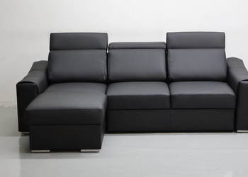 SKÓRA NATURALNA czarny narożnik funkcja spania pojemnik 6605 kanapa SOFA