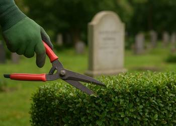 Pielęgnacja żywopłotu na cmentarzu, skrócenie, przycięcie, Osobowicka