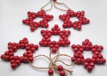 Zestaw 5 drewnianych koralikowych gwiazdek zawieszka gwiazda