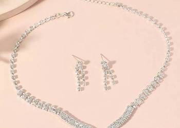 Komplet biżuterii naszyjnik kolczyki cyrkonie ślubny wieczorowy srebrny