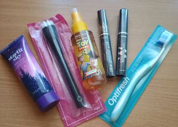 Kosmetyki Oriflame tusz do rzęs,krem do rąk,pędzel,woda Disney,szczoteczka.