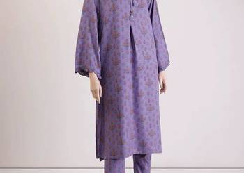Komplet tunika i spodnie M 38 fioletowy w kwiaty floral kameez kurta modest